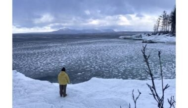 Turistinis autobusas prasmego pro ledą