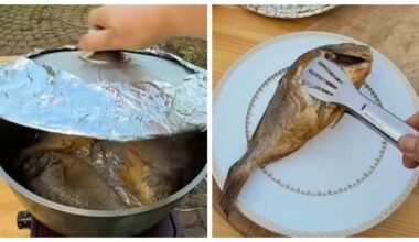 įtrūkusi graikinio riešuto lukštas rūkyta žuvis