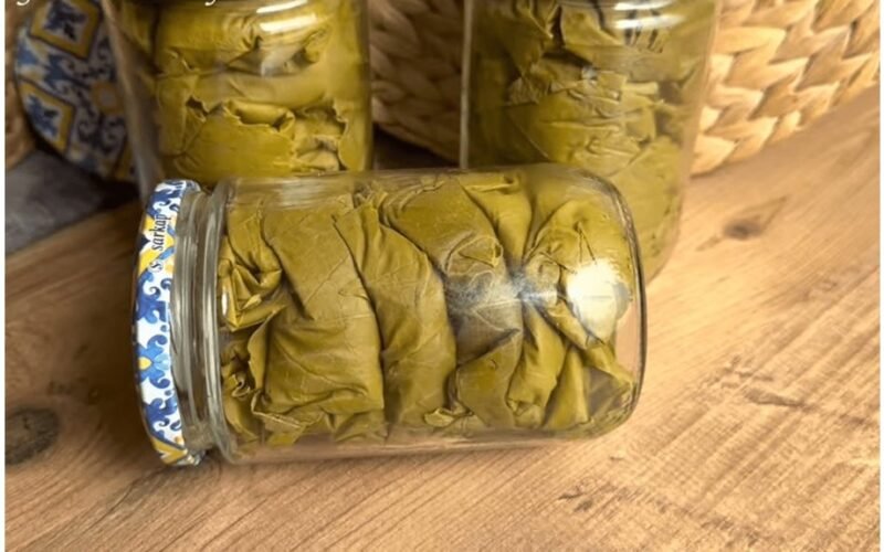 įdaryti vynuogių lapus šypsantis