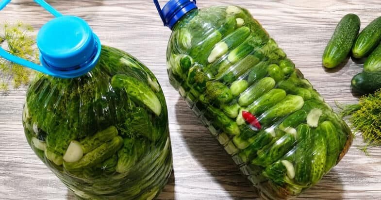 Traškūs sūdyti agurkai plastikinėje talpoje žingsnis 1