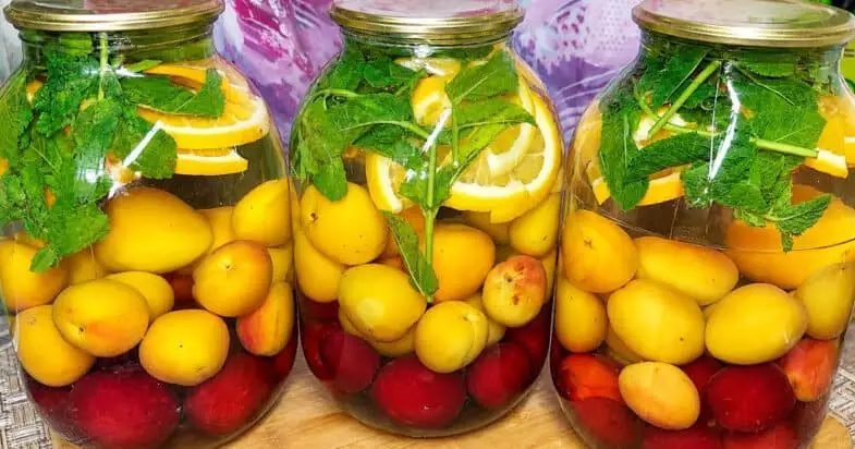 Kompotas su slyvomis, abrikosais, apelsinu ir mėta