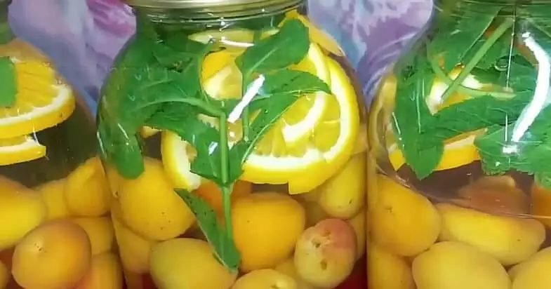 Stiklainiai su vaisiais ir mėta prieš užpilant sirupu